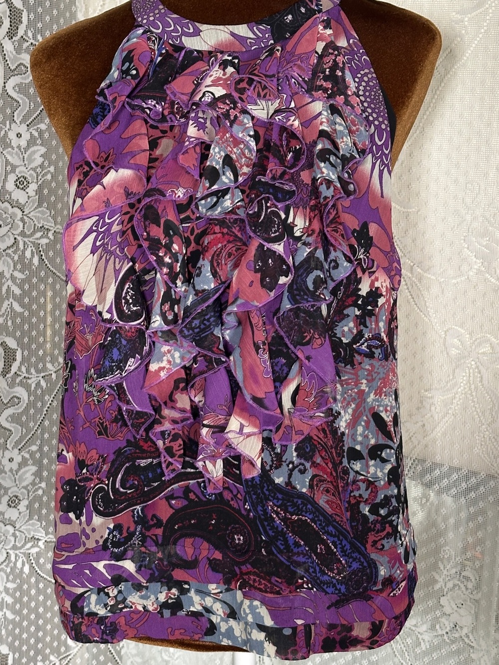 Purple Ruffle Halter Women's Top